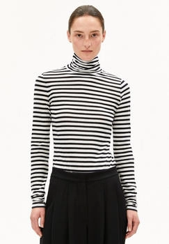 armedangels GRAZILIANAA STRIPES - Frauen Slim Fit Langsarmshirts - schwarz white-black (30007774-307)