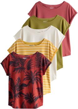 Next Fashion T-Shirts Flügelärmeln Baumwolle 5er-Pack Pink Green White Yellow Palm Print