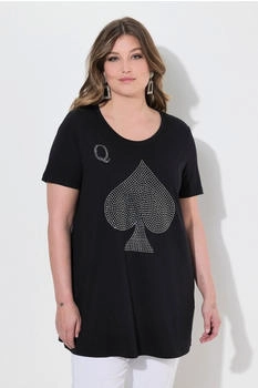 Mia Moda T-Shirt A-Linie Spielkarten-Motiv glitzersteinchen schwarz
