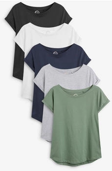 Next Fashion T-Shirt 5er-Pack Flügelärmeln grau weiß schwarz marineblau khaki