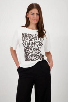 Monari T-Shirt Schriftzug und Leomuster off-white