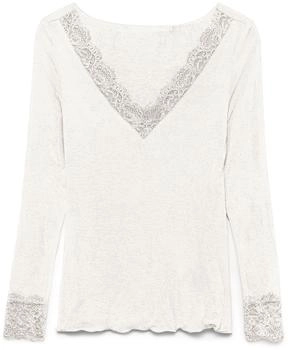Vero Moda Langarmshirt VMSKYE LS V-NECK LACE TOP JRS NOOS wei&szlig;