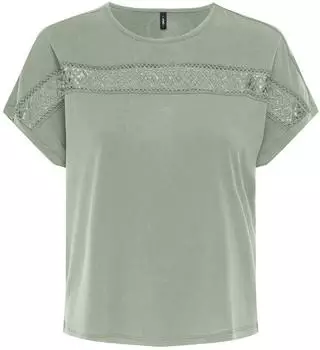 Only Kurzarmshirt 'ONLFREE LIFE S S LACE PANEL TOP JRS' beige sage