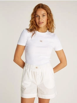 Calvin Klein Woven Label Rib Fitted Tee brilliant white