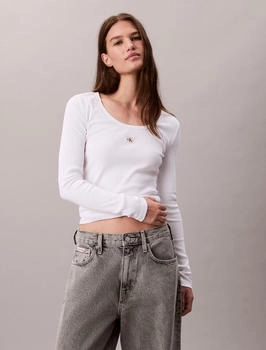 Calvin Klein Langarmshirt U-Ausschnitt Damen 0 YAA white