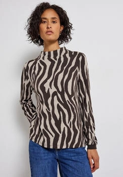 Street One Shirt Zebra Print deep Roast Brown 3227984
