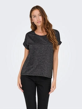 Only Kurzarmshirt 'ONLMOSTER GLITTER S S TOP NOOS JRS' schwarz silber