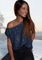 LASCANA Paillettenshirt mit breiten Tr&auml;gern, Partytop, festlich