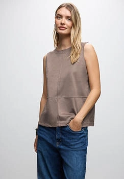 Street One Velours-Top Ziernähten braun