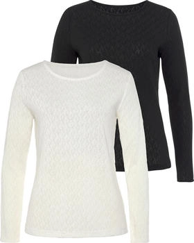 Vivance Dreams Langarmshirt Ajour-Muster 2er-Pack creme schwarz