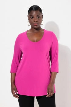 Ulla Popken Shirt tiefer Rundhalsausschnitt Arm magenta