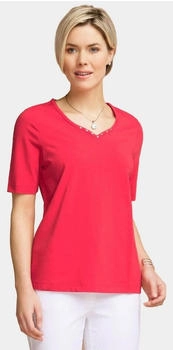 GOLDNER T-Shirt Halbarm Basic-Shirt aus Baumwolle Herzausschnitt funkelnden Details bequeme Passform rot