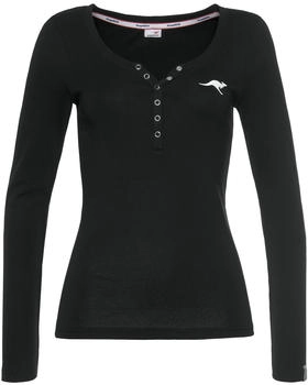 KangaROOS Langarmshirt krempelbare Ärmel figurbetonter Schnitt Logodruck schwarz