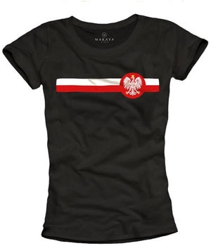 MAKAYA Polen T-Shirt Damen Nationalflagge Adler schwarz
