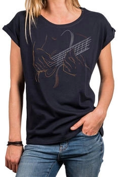 MAKAYA Damen-Top Gitarren-Motiv blau schwarz