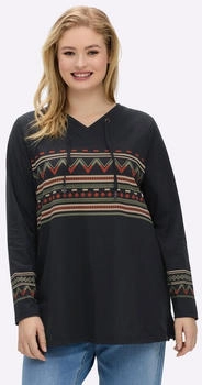 Sheego Langarmshirt 'Shirt' beige schwarz-beige-bedruckt