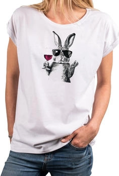 MAKAYA lustiges T-Shirt Hasenmotiv Weinglas Sonnenbrille