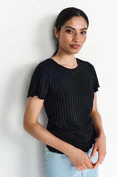 Rich & Royal Kurzarmshirt gewellter Saum schwarz black