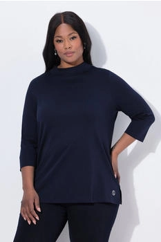 Ulla Popken T-Shirt A-Linie Stehkragen dunkles marine