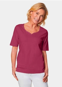 GOLDNER T-Shirt Halbarm Basic-Shirt baumwolle Herzausschnitt funkelnde Details bequeme Passform merlot