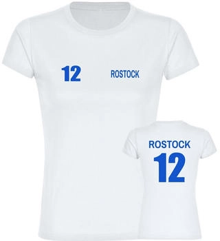 multifanshop Damen T-Shirt Rostock Nummer weiß