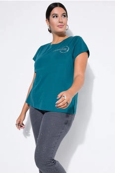 Studio Untold T-Shirt Slim Shape silberner Circle-Print petrol