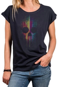 MAKAYA Gothic Damen-Top mit Skull Print - Festival-Style blau