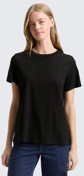 Tom Tailor Denim T-Shirt mit Mottoprint und Stickerei schwarz