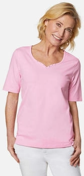 GOLDNER T-Shirt mit charmantem Ausschnitt und Schmucksteinchen geranie
