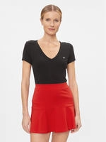 Tommy Jeans Kurzarmshirt "TJW SLIM ESSENTIAL RIB V SHORT SLEEVE" mit gerippter