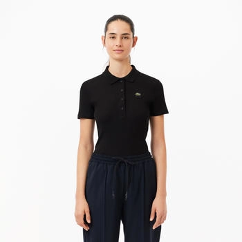 Lacoste Damen Stretch-Baumwoll-Piqu&eacute; Polohemd (DF5377) schwarz