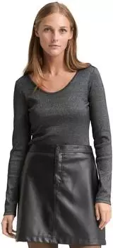 Tom Tailor Denim Slim Fit Langarmshirt mit Glitzer-Effekt schwarz