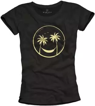 MAKAYA Palm Tree T-Shirt mit Smile schwarz