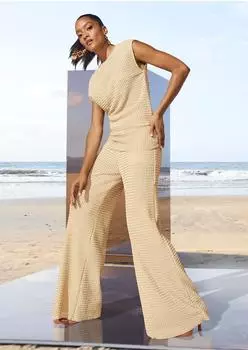 Madeleine Strukturiertes Shirt mit V-Ausschnitt beige
