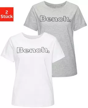Bench Loungewear T-Shirt mit Logoprint grau melange/wei&szlig;