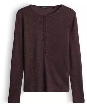 Opus Sosmica Slim Geripptes Longsleeve im Henley Stil aubergine