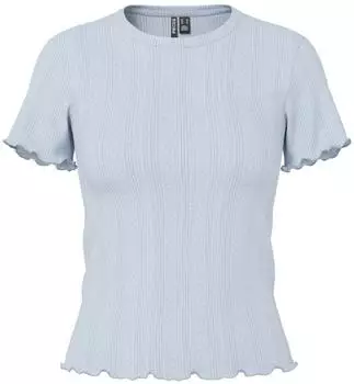Pieces T-Shirt mit Rollsaum hellblau