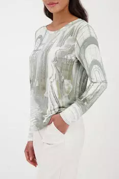 Monari Langarmshirt mit Strasssteinen sage gemustert