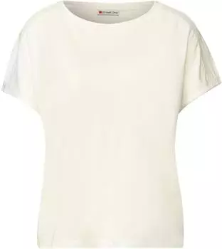 Street One Frauen Jersey-Shirt mit Mesh-Detail in Weiß Gr: (A32369510108)
