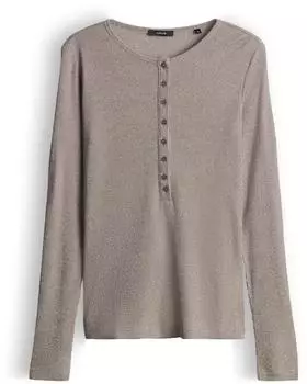 Opus Sosmica Slim geripptes Longsleeve im Henley Stil beige