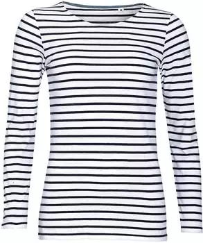 Sol's Langärmliges gestreiftes T-Shirt (01403) weiß/marineblau