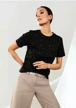 Madeleine Glanzshirt mit Strassakzenten schwarz