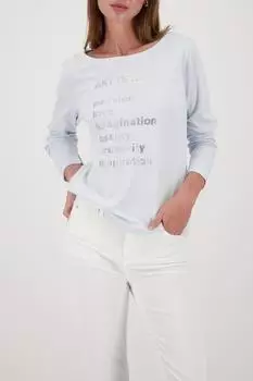 Monari Relaxed Fit Langarmshirt mit Schmucksteinbesatz ice blue