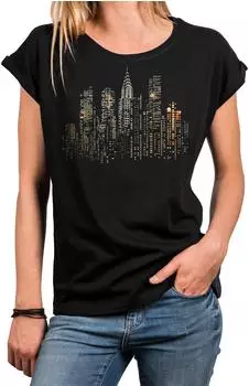 MAKAYA USA American Skyline New York T-Shirt mit bunten Punkten schwarz