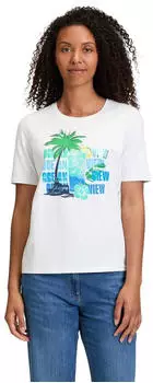 Betty Barclay T-Shirt mit Aufdruck und Glitzersteinen patch weiß/blau