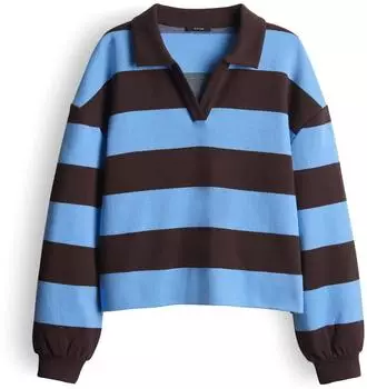 Opus Glocki Loose Sweatshirt mit Rugby Streifen hellblau/dunkelbraun