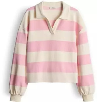 Opus Glocki Loose Sweatshirt mit Rugby Streifen rosa/ecru