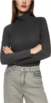 Marc Cain City Tours Premium Longsleeve mit Lurexgarn, schmal geschnitten, Stehkragen flannel