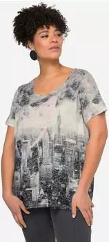 Mia Moda T-Shirt Skyline Druck mit Herz Rundhals (832157) grau/pastellpink/schwarz
