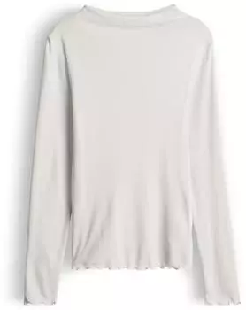 Opus Sirken Slim strukturiertes Langarmshirt mit gekrümmten Kanten milk